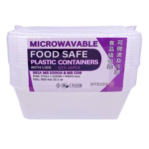 Disposable 950ml Rectangular Plastic Food Container with Lid
