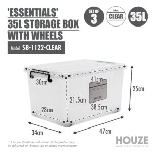 [Set of 3] HOUZE - 'ESSENTIALS' 35L Storage Box with Wheels