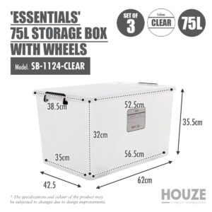 [Set of 3] HOUZE - 'ESSENTIALS' 75L Storage Box with Wheels