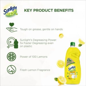 Sunlight Dishwashing Liquid-Power of 100 Lemon,Gentle x 2Pcs