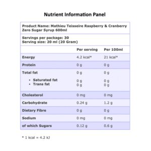 Mathieu Teisseire Zero Sugar Syrup - Raspberry & Cranberry