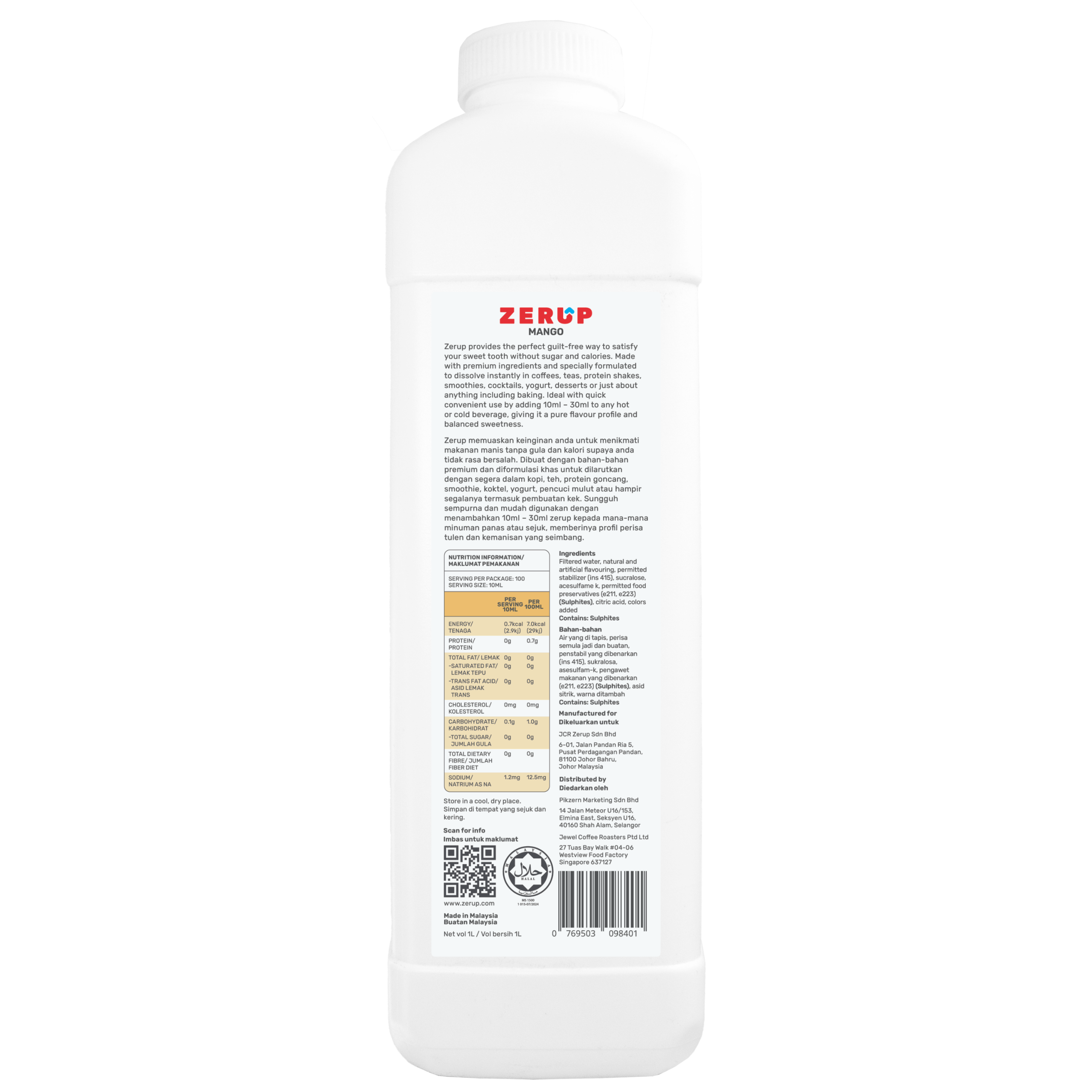 Zerup Zero Sugar Syrup - Mango