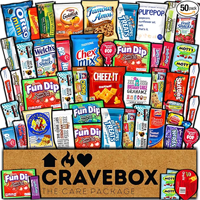 CRAVEBOX Snacks Box Variety Pack Care Package (50 Count)