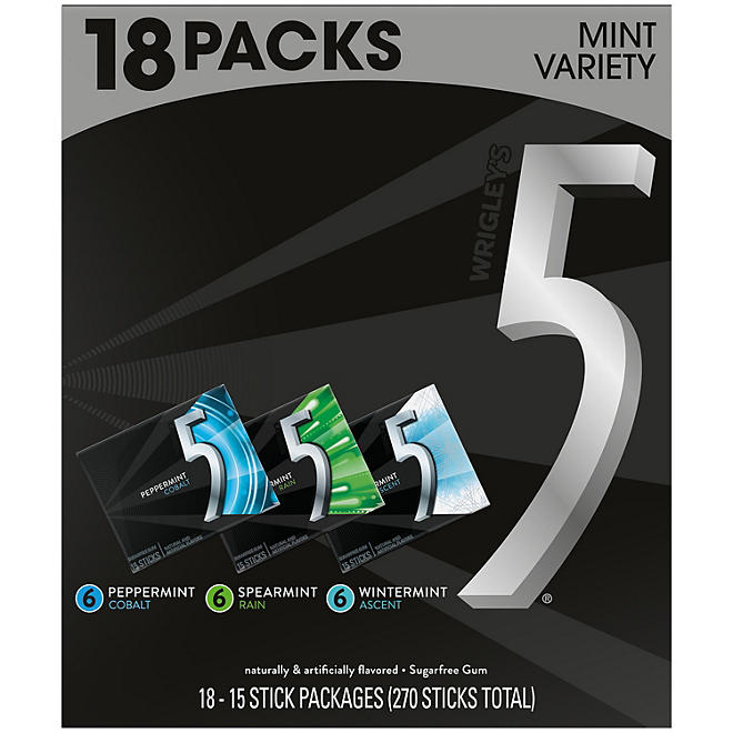 Wrigley's 5 Gum Mint Sugar-Free Chewing Gum Bulk Variety Pack (15 pc., 18 pk.)