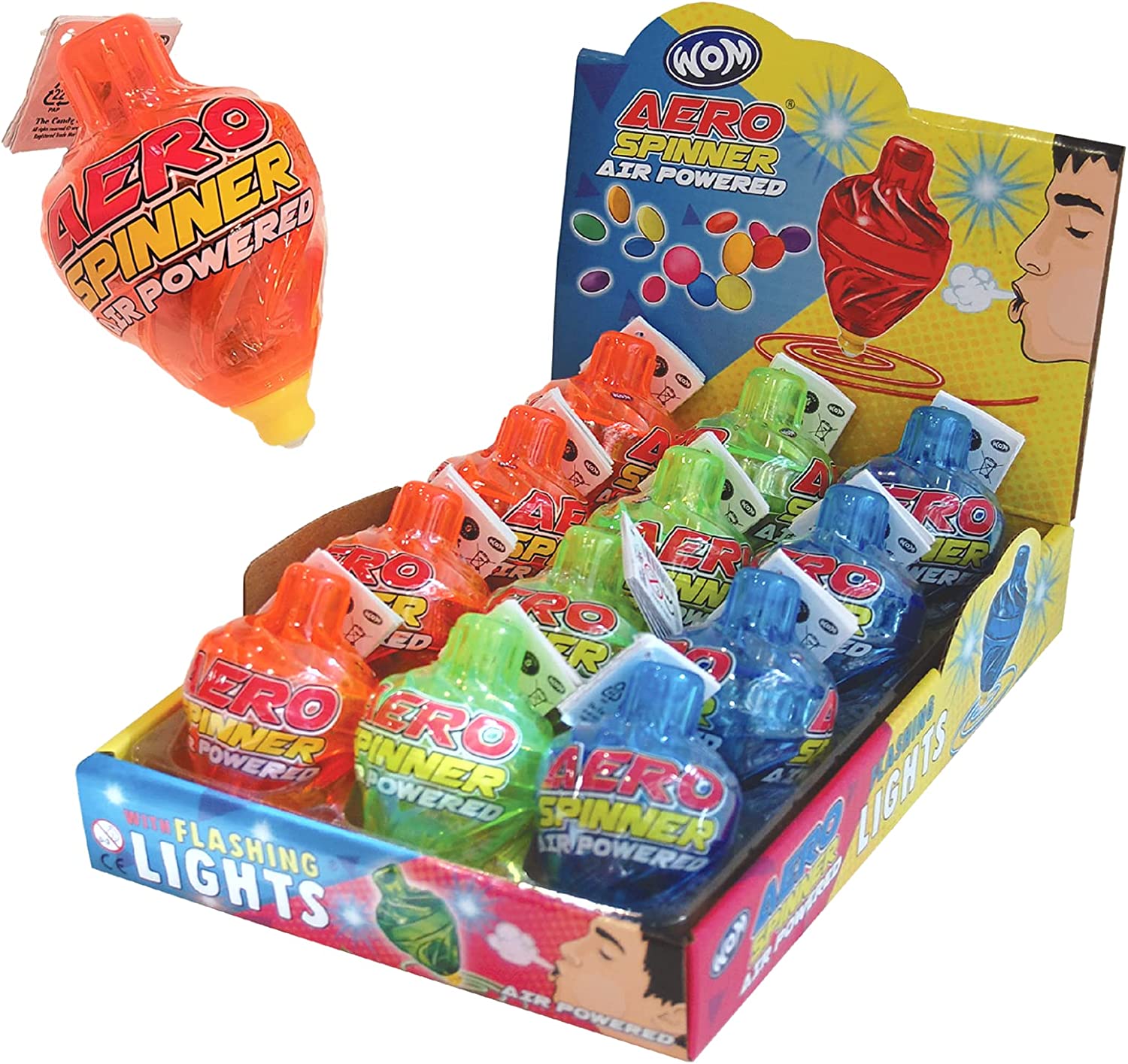 Wom -  Aero Spinner Air Powered - Light Spinning Top with Candy Inside - 12 ct