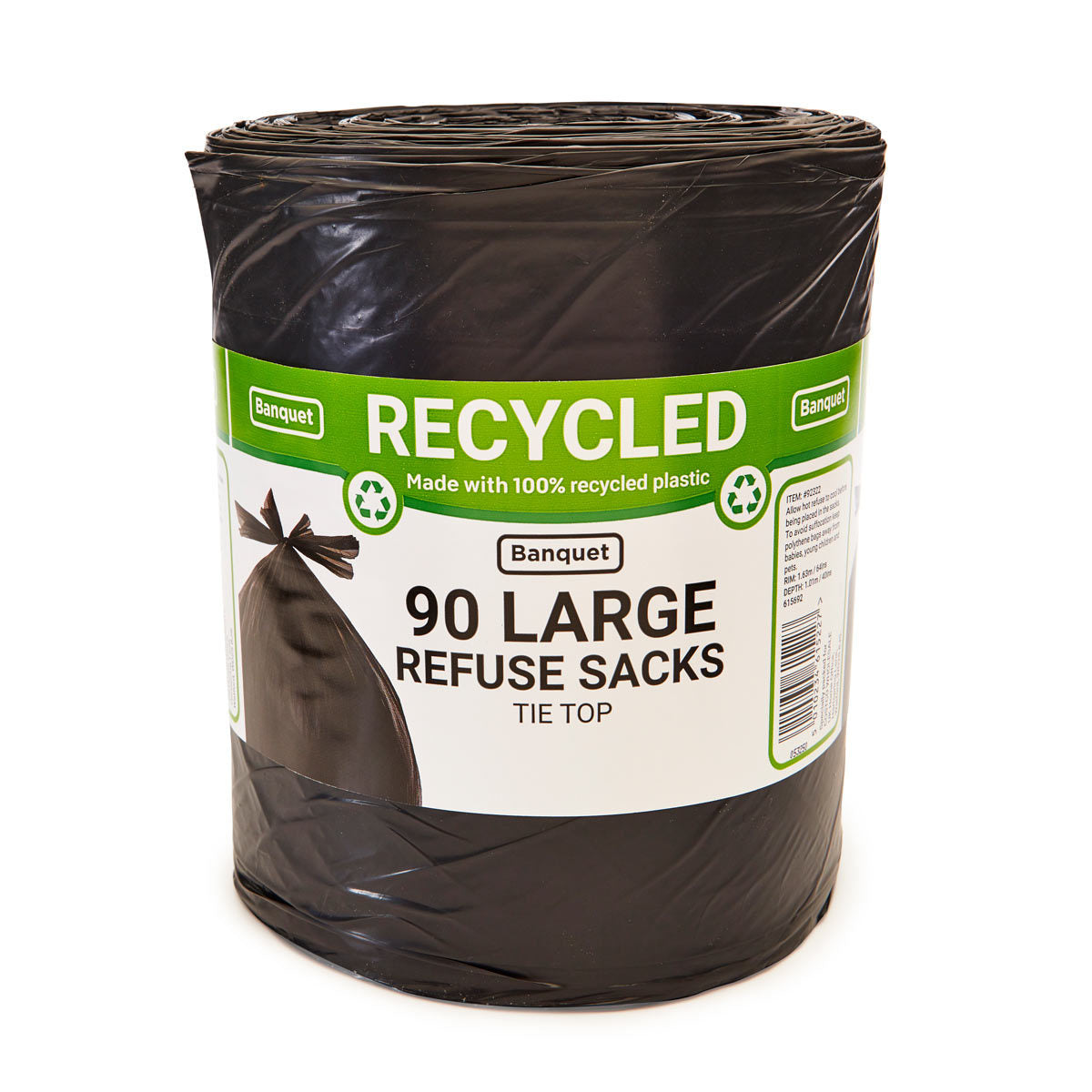 Banquet Recycled Tie Top Large Refuse Sacks - 90 bags